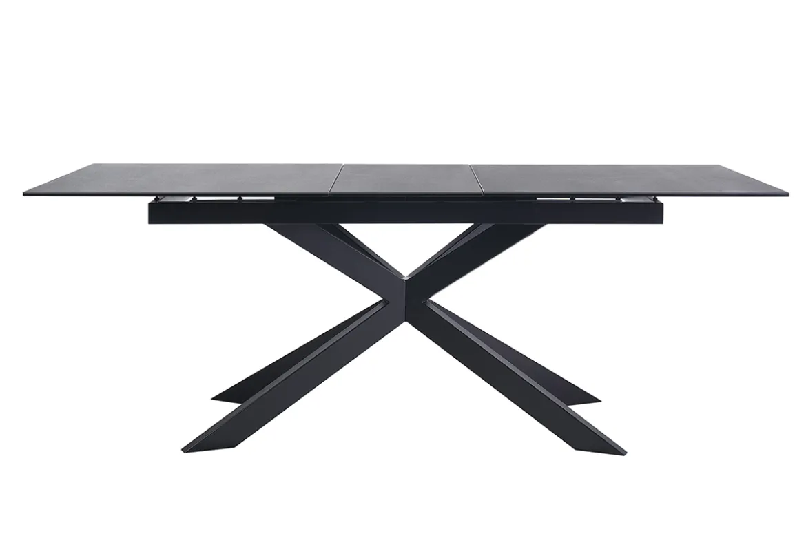 Table à manger extensible en céramique noire et métal L168-210 cm MELZA