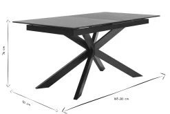 Table à manger extensible en céramique noire et métal L168-210 cm MELZA