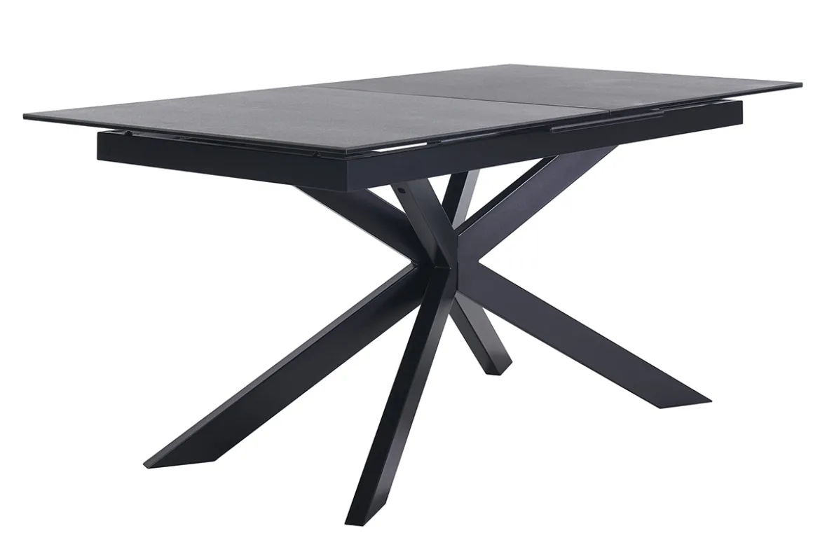 Table à manger extensible en céramique noire et métal L168-210 cm MELZA