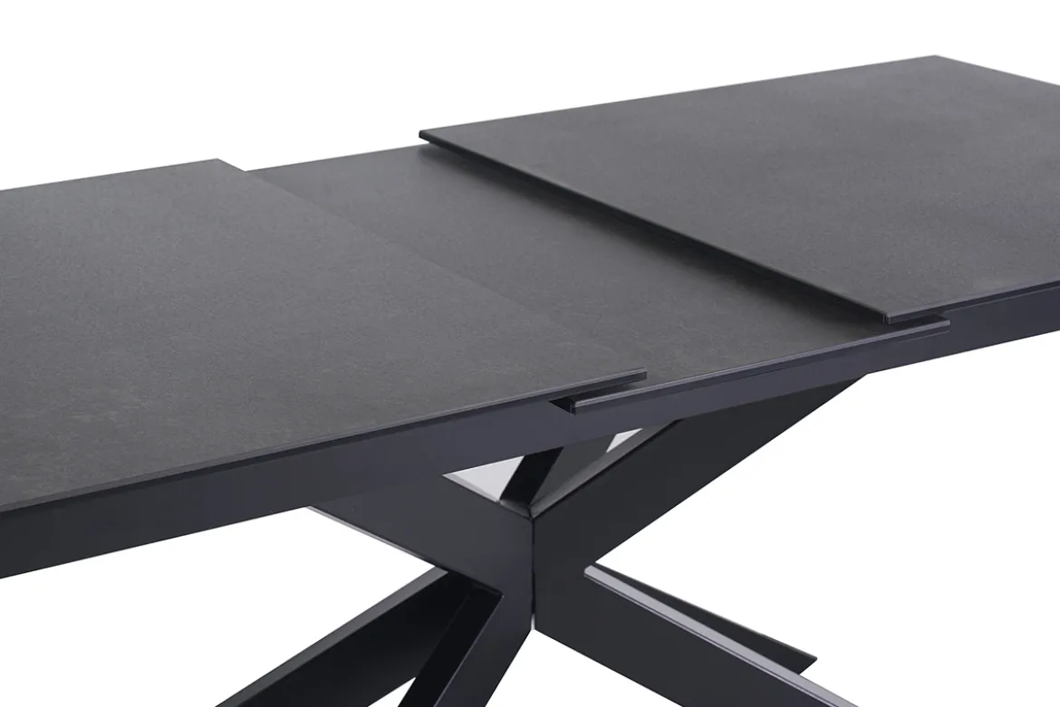 Table à manger extensible en céramique noire et métal L168-210 cm MELZA