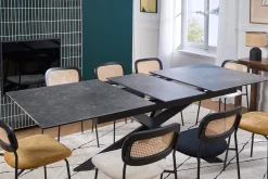 Table à manger extensible en céramique noire et métal L168-210 cm MELZA