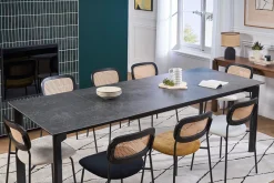Table à manger extensible en céramique noire et métal L180-240 cm CARA