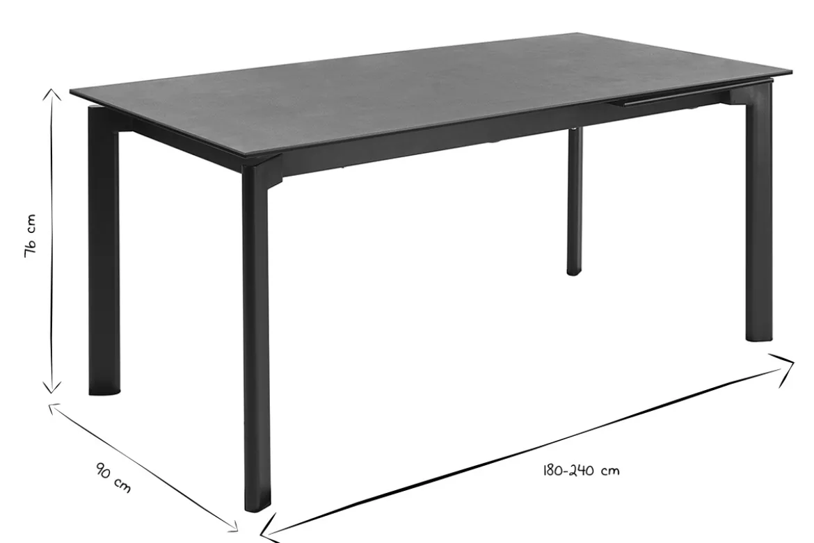 Table à manger extensible en céramique noire et métal L180-240 cm CARA