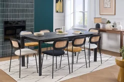 Table à manger extensible en céramique noire et métal L180-240 cm CARA