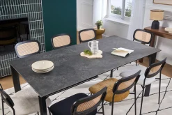 Table à manger extensible en céramique noire et métal L180-240 cm CARA
