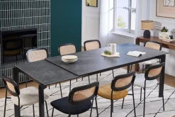 Table à manger extensible en céramique noire et métal L180-240 cm CARA