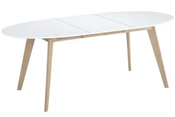 Table à manger extensible ovale blanche et bois clair L150-200 cm LEENA