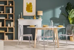 Table à manger extensible ovale blanche et bois clair L150-200 cm LEENA