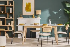 Table à manger extensible ovale blanche et bois clair L150-200 cm LEENA