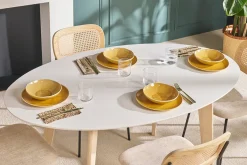 Table à manger extensible ovale blanche et bois clair L150-200 cm LEENA