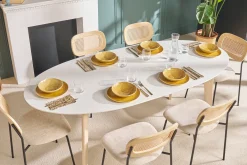 Table à manger extensible ovale blanche et bois clair L150-200 cm LEENA
