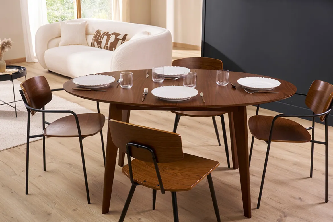Table à manger extensible ovale en bois foncé L150-200 MARIK