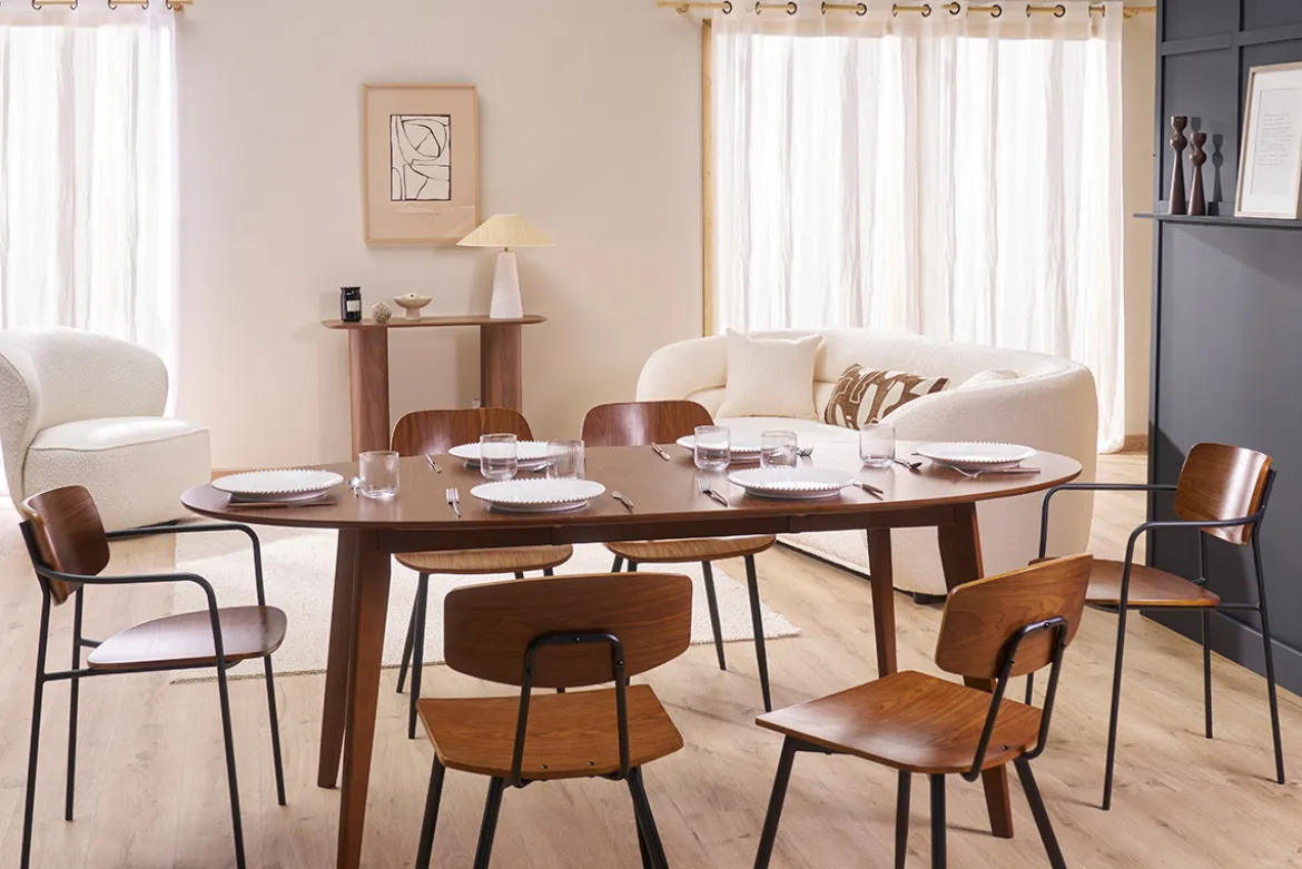 Table à manger extensible ovale en bois foncé L150-200 MARIK