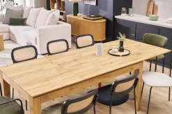 Table à manger extensible rectangulaire en bois clair chêne massif L160-220 cm YULIA