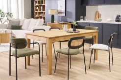 Table à manger extensible rectangulaire en bois clair chêne massif L160-220 cm YULIA