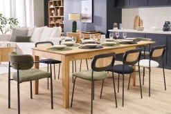Table à manger extensible rectangulaire en bois clair chêne massif L160-220 cm YULIA