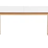 Table à manger extensible rectangulaire rallonges intégrées finition blanc et bois clair chêne massif L160-240 cm LAHO