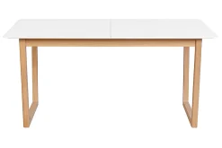 Table à manger extensible rectangulaire rallonges intégrées finition blanc et bois clair chêne massif L160-240 cm LAHO