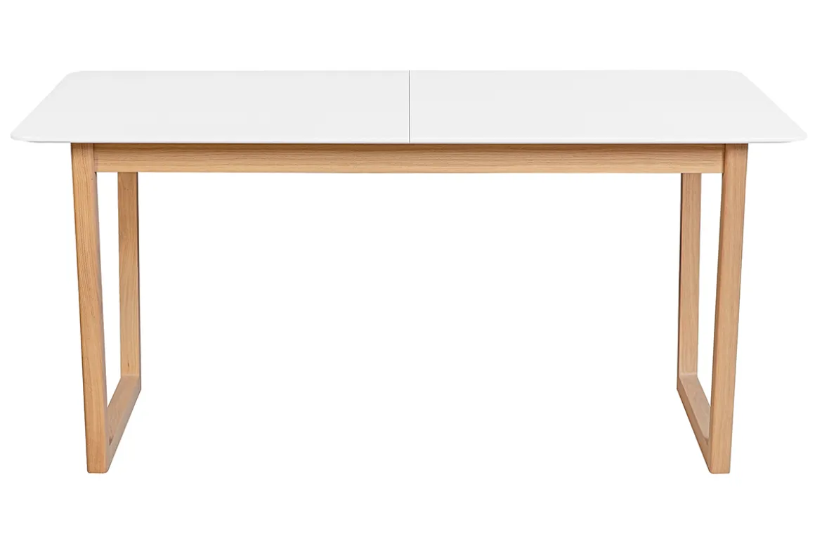 Table à manger extensible rectangulaire rallonges intégrées finition blanc et bois clair chêne massif L160-240 cm LAHO