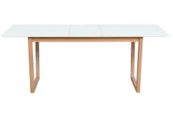 Table à manger extensible rectangulaire rallonges intégrées finition blanc et bois clair chêne massif L160-240 cm LAHO