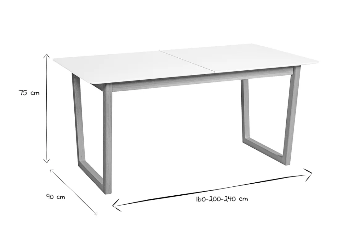 Table à manger extensible rectangulaire rallonges intégrées finition blanc et bois clair chêne massif L160-240 cm LAHO