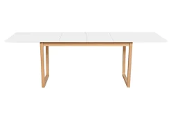 Table à manger extensible rectangulaire rallonges intégrées finition blanc et bois clair chêne massif L160-240 cm LAHO
