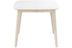 Table à manger extensible scandinave carrée blanche et bois L90-130 cm LEENA