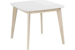 Table à manger extensible scandinave carrée blanche et bois L90-130 cm LEENA