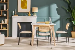 Table à manger extensible scandinave carrée blanche et bois L90-130 cm LEENA