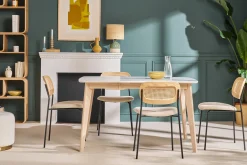 Table à manger extensible scandinave carrée blanche et bois L90-130 cm LEENA