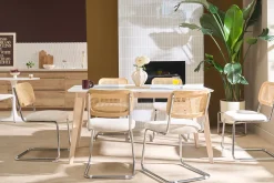 Table à manger extensible scandinave blanc et bois clair L150-200 cm LEENA