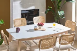 Table à manger extensible scandinave blanc et bois clair L150-200 cm LEENA