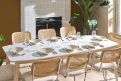 Table à manger extensible scandinave blanc et bois clair L150-200 cm LEENA
