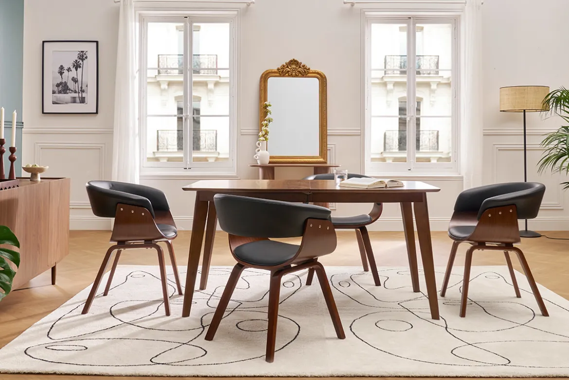 Table à manger extensible scandinave noyer L150-200 cm LEENA