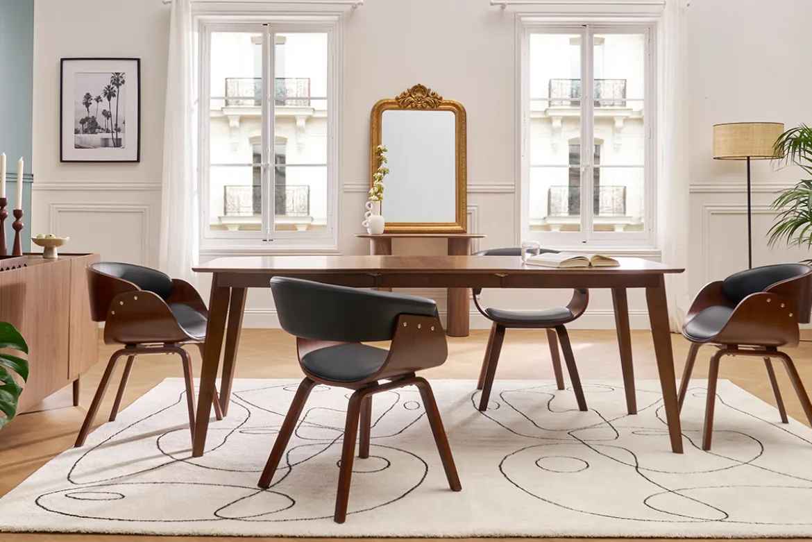 Table à manger extensible scandinave noyer L150-200 cm LEENA
