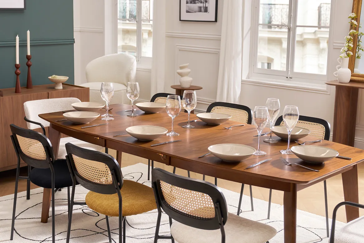 Table à manger extensible scandinave noyer L150-200 cm LEENA