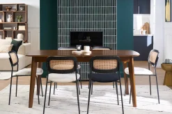Table à manger extensible scandinave rallonges intégrées en bois foncé noyer L168-228 cm LEENA