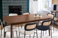 Table à manger extensible scandinave rallonges intégrées en bois foncé noyer L168-228 cm LEENA