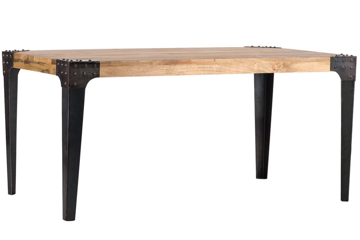 Table à manger industrielle acier et bois manguier massif L160 cm MADISON