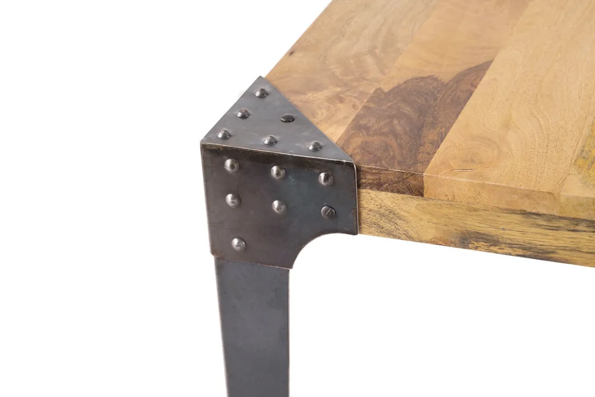 Table à manger industrielle acier et bois manguier massif L160 cm MADISON