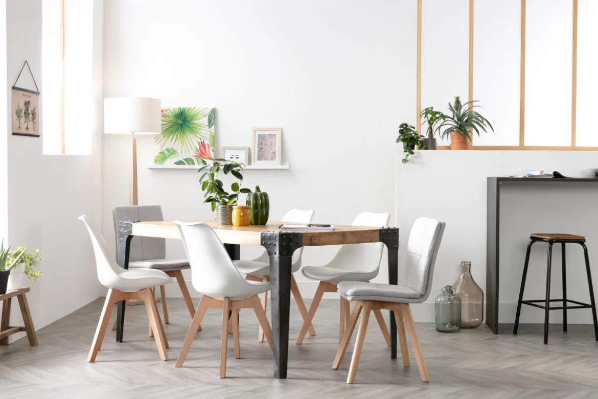 Table à manger industrielle acier et bois manguier massif L160 cm MADISON