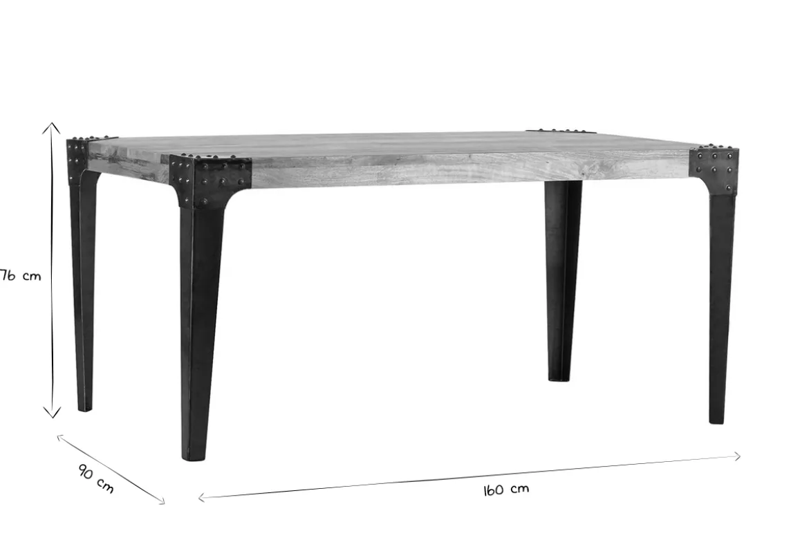 Table à manger industrielle acier et bois manguier massif L160 cm MADISON