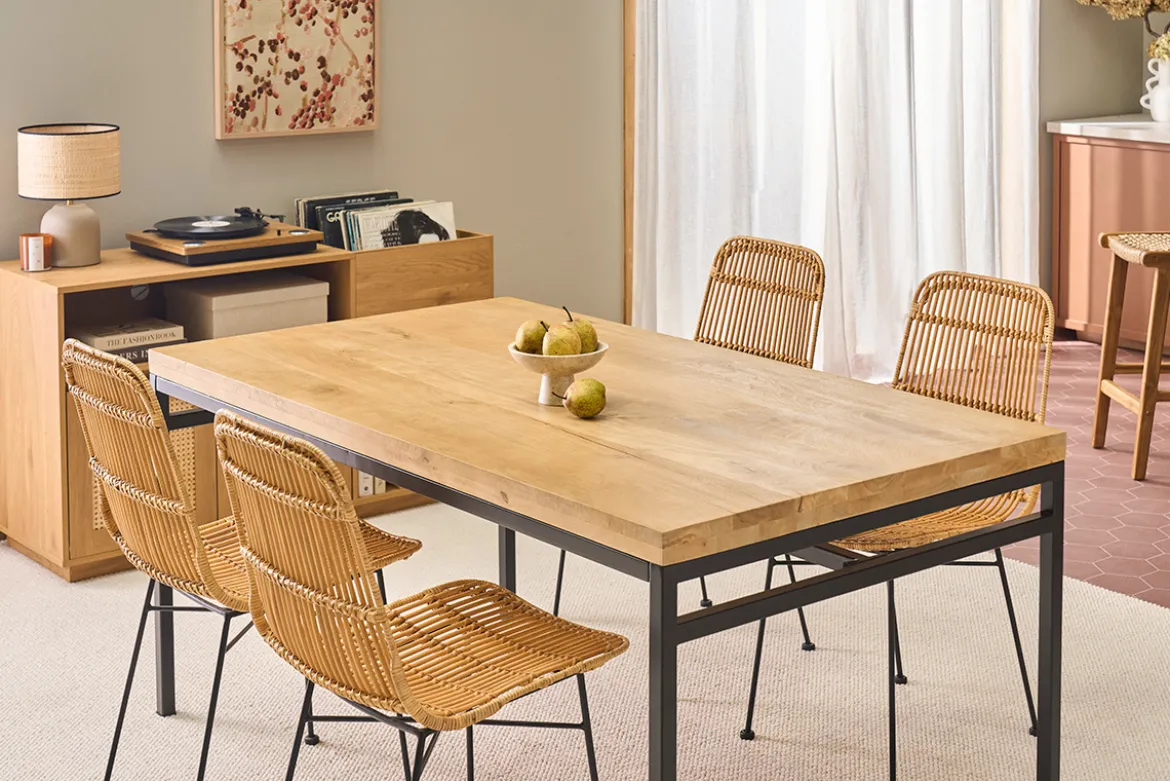 Table à manger industrielle bois manguier massif et métal L160 cm YPSTER