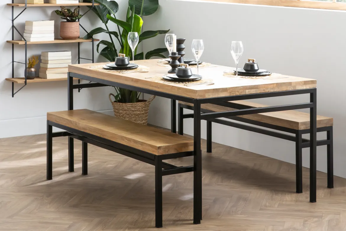 Table à manger industrielle bois manguier massif et métal L160 cm YPSTER