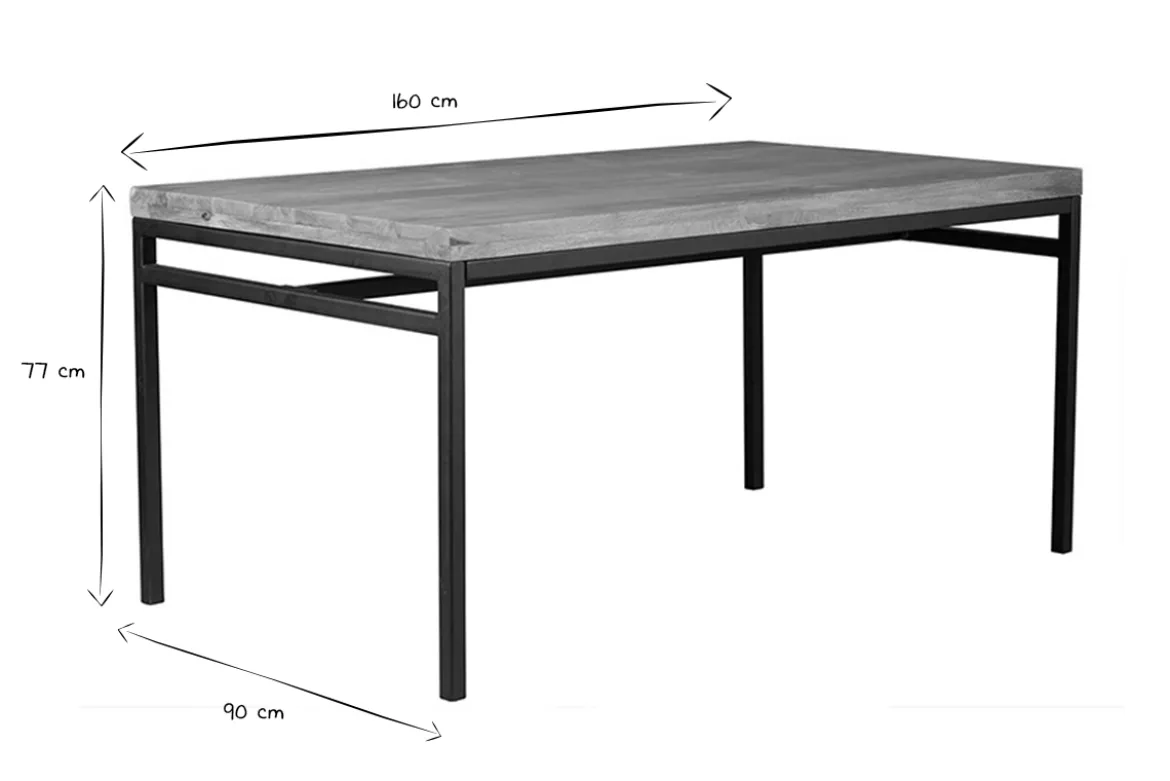 Table à manger industrielle bois manguier massif et métal L160 cm YPSTER