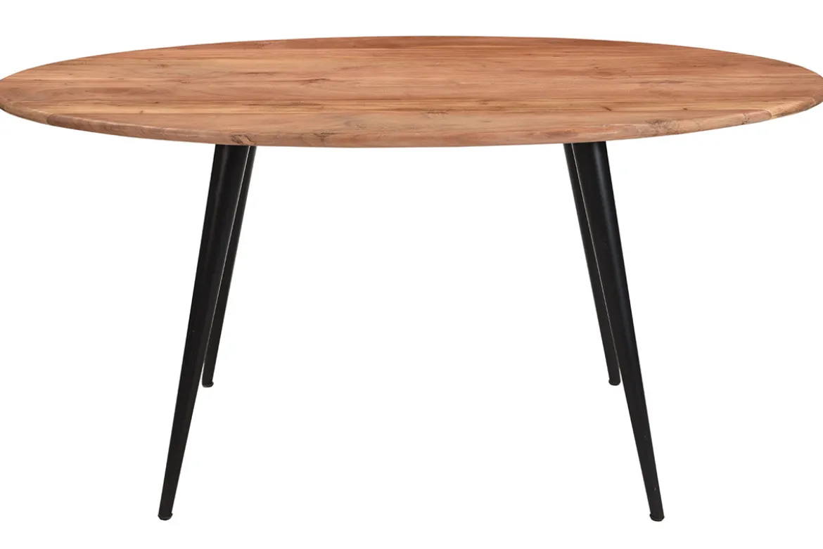 Table à manger ovale en bois massif et métal noir L160 cm OBALI