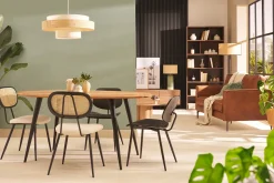 Table à manger ovale en bois massif et métal noir L160 cm OBALI
