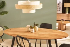 Table à manger ovale en bois massif et métal noir L160 cm OBALI