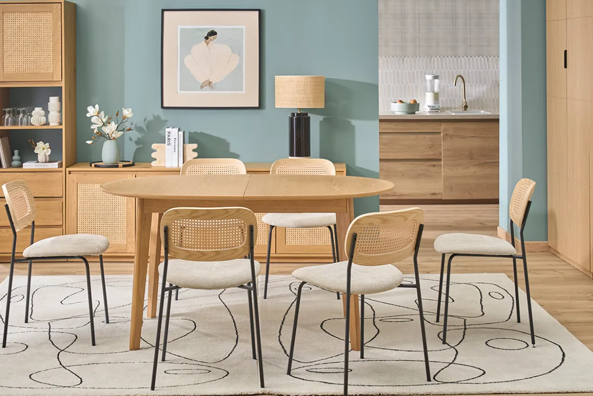 Table à manger ovale extensible avec rallonges intégrées en bois foncé noyer L150-200 cm ANSEL