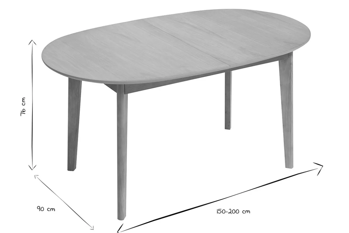 Table à manger ovale extensible avec rallonges intégrées en bois clair chêne L150-200 cm ANSEL